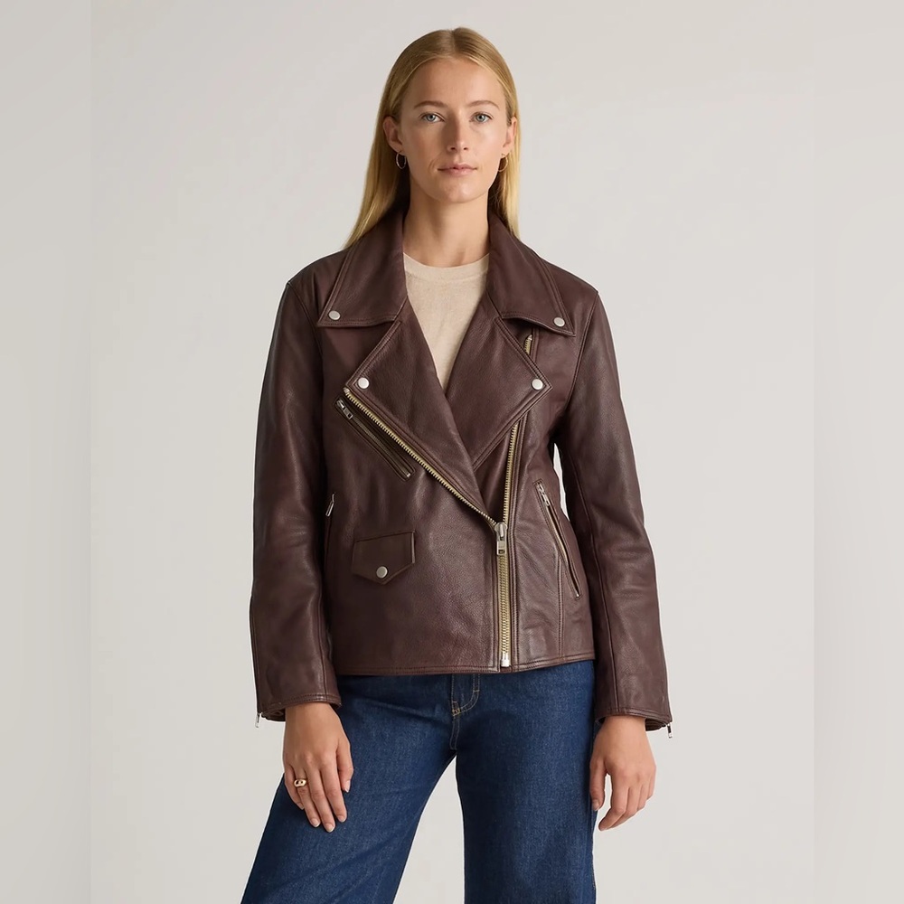 Quince Women's Dark Brown Leather Moto Jacket